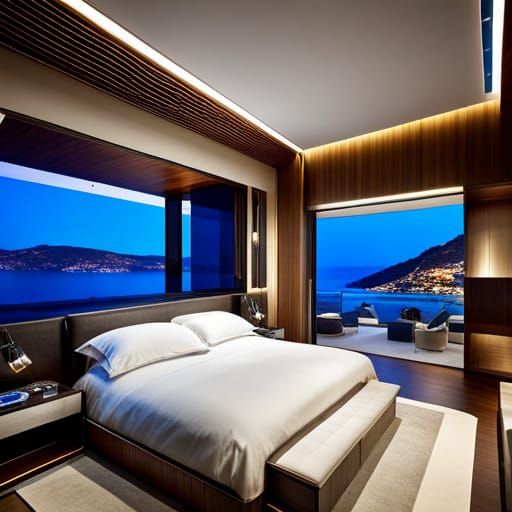 Luxury Bedroom with Sea View and LED Lighting