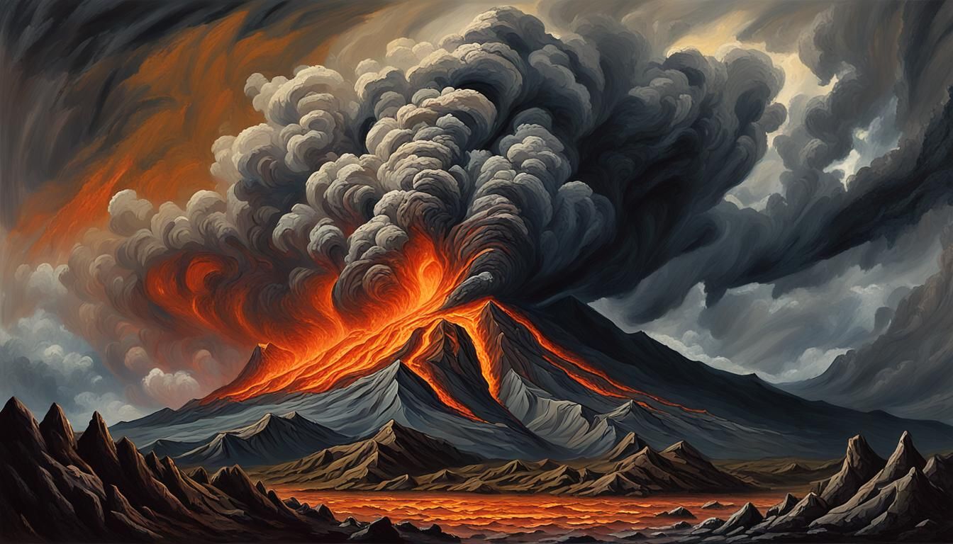 Volcanic Eruption: An Impasto Oil Painting of Nature's Fury