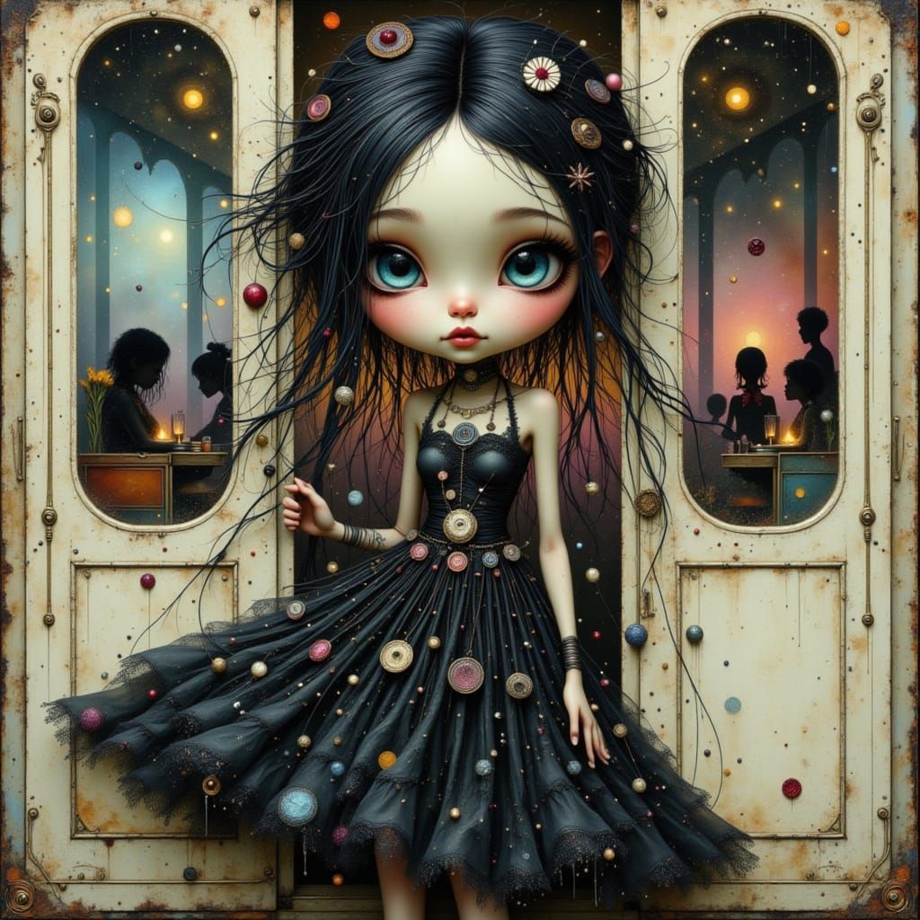 Whimsical Woman in Vintage Train Wagon