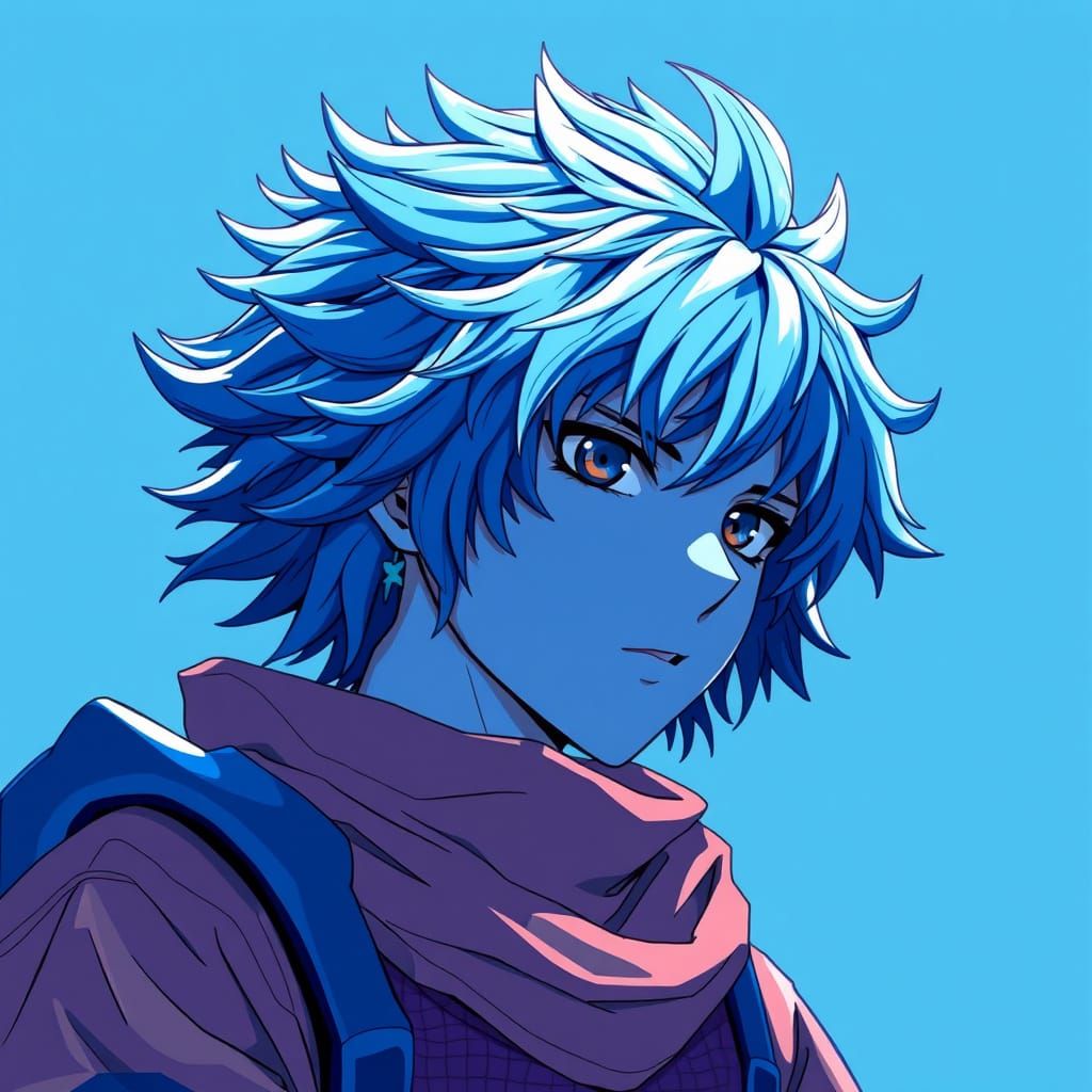 Vibrant Blue Cel-Shaded Anime Style Wallpaper
