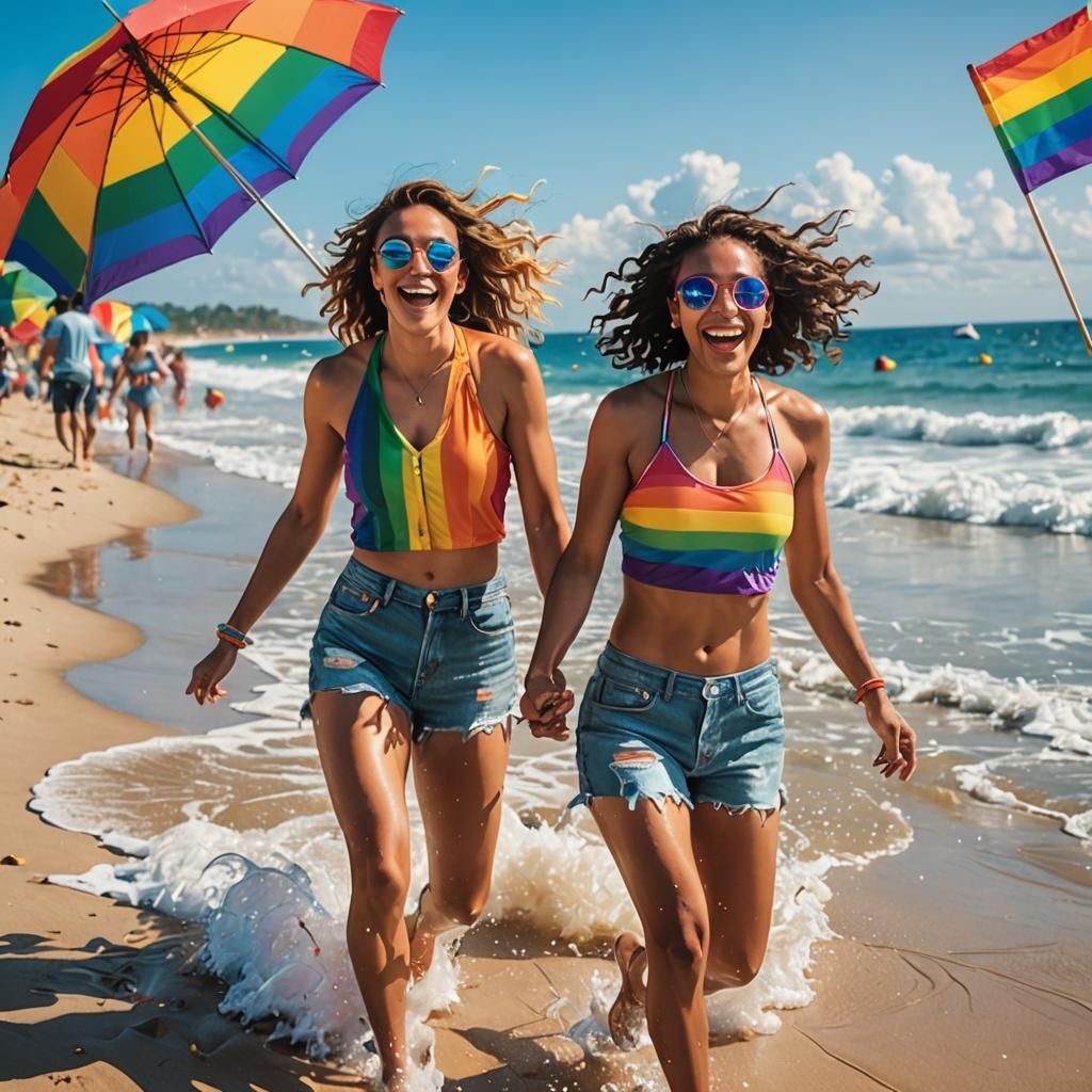 Summer Pride: Joyful Beach Celebration in Vibrant Colors