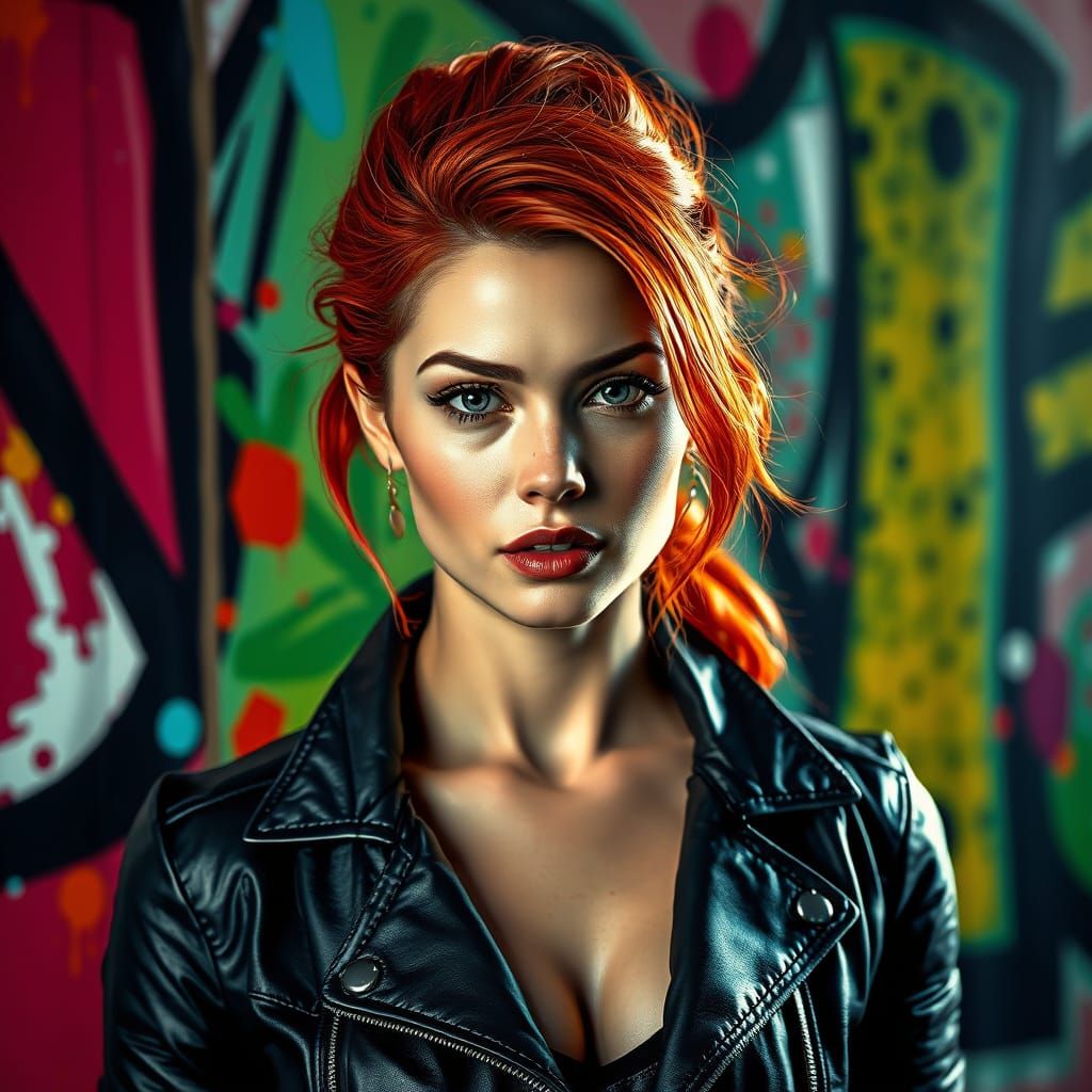 Fiery Portrait in Street Art Style