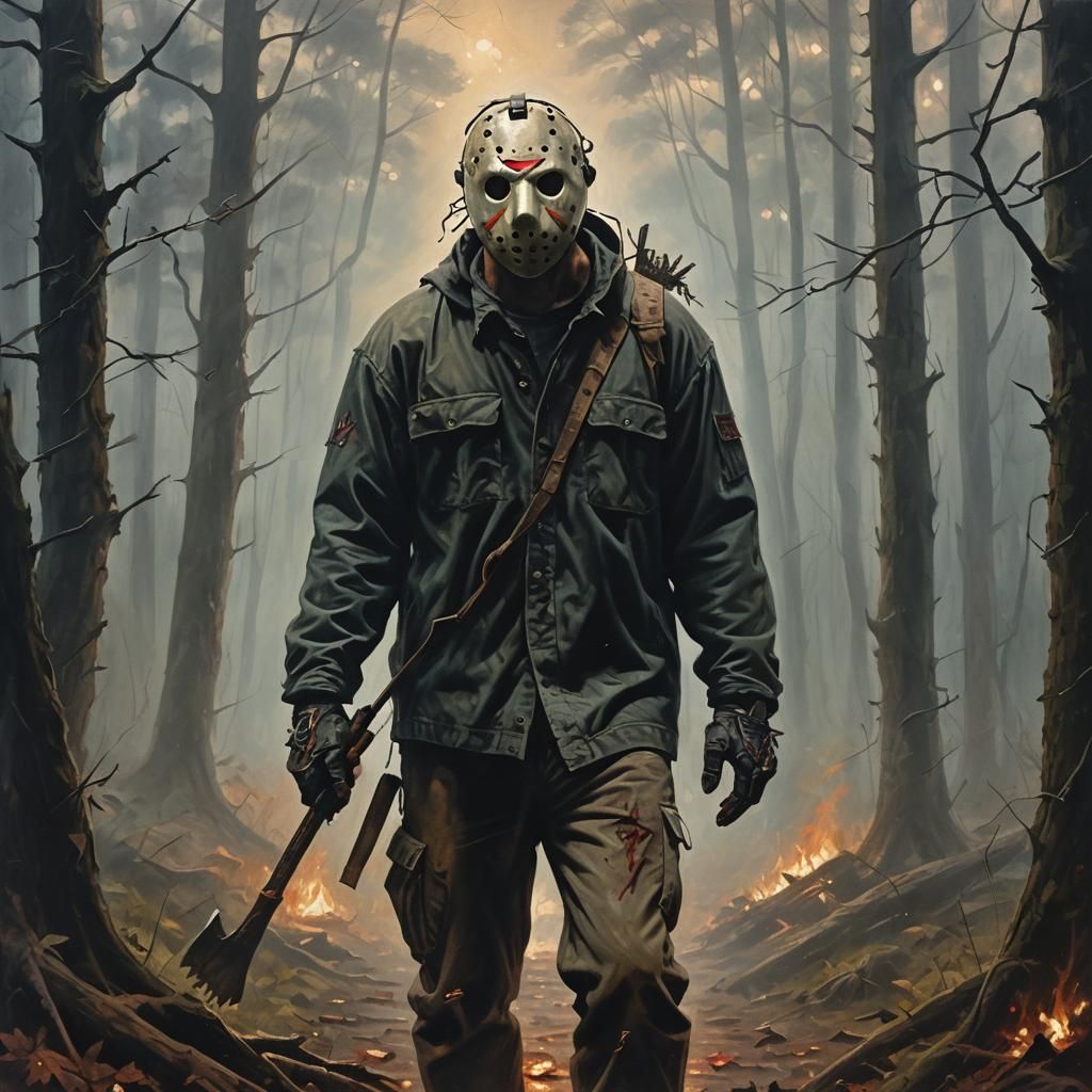 Jason Voorhees Portrait in Moody Oil Painting