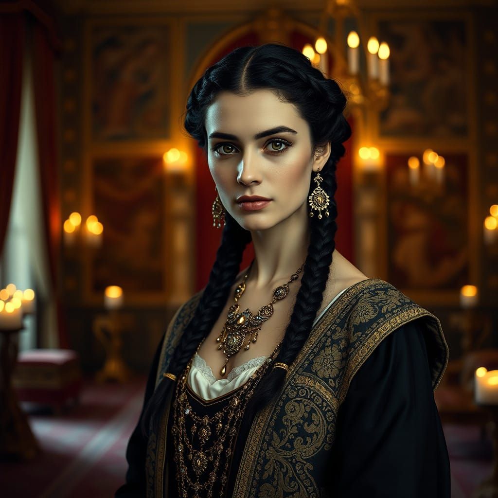 Regal Jewish Princess in Grand, Candle-Lit Chamber