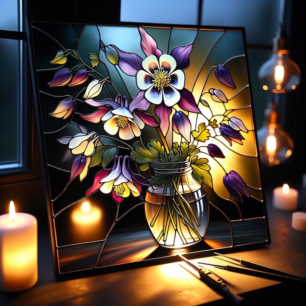 Surreal Stained Glass Bloom in Vintage Atmosphere