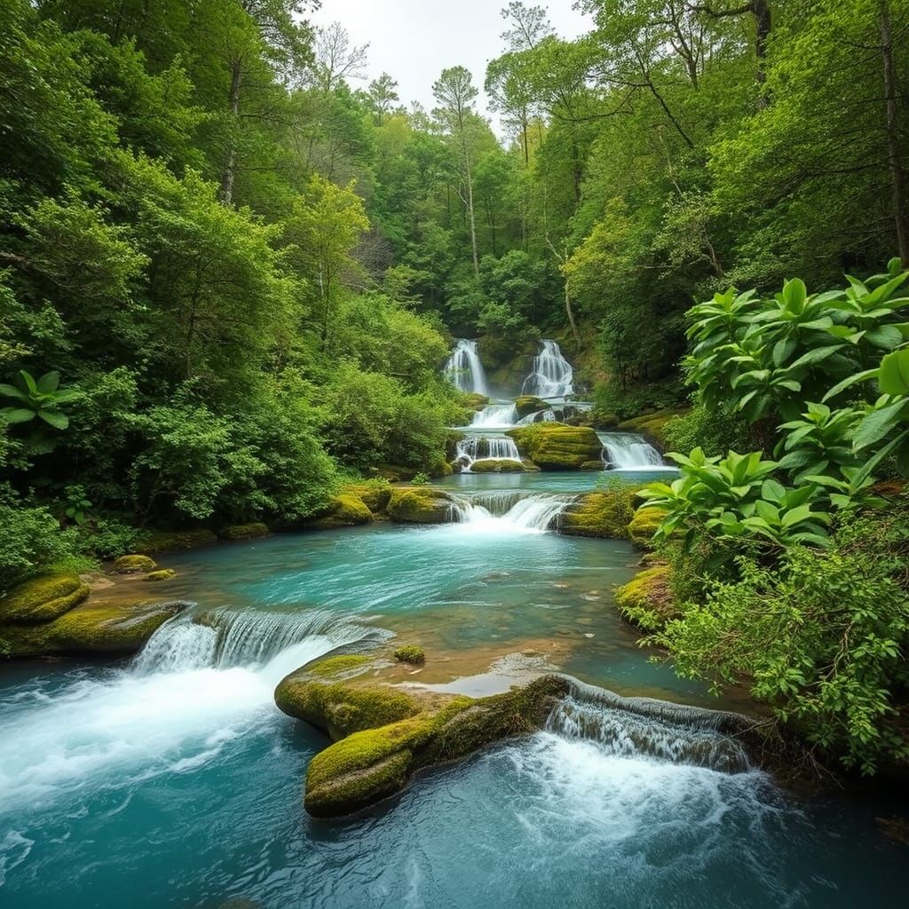 Lush Forest Oasis with Emerald Pools and Waterfalls