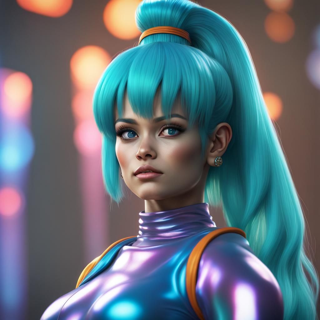 Hyperrealistic Dragonball Bulma with Prismatic Colors