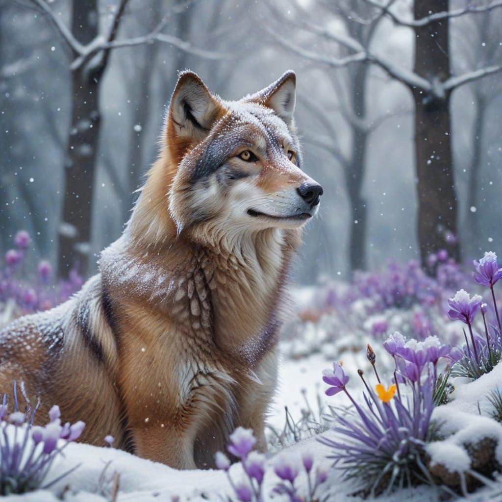 Whimsical Winter Wolf in a Snowy Wonderland