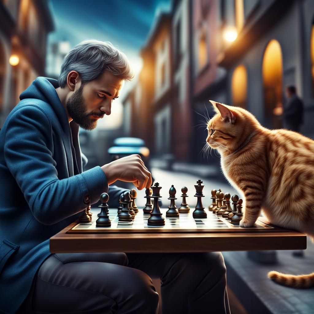 Chess Game in a Cosmic City, Holographic Illustration