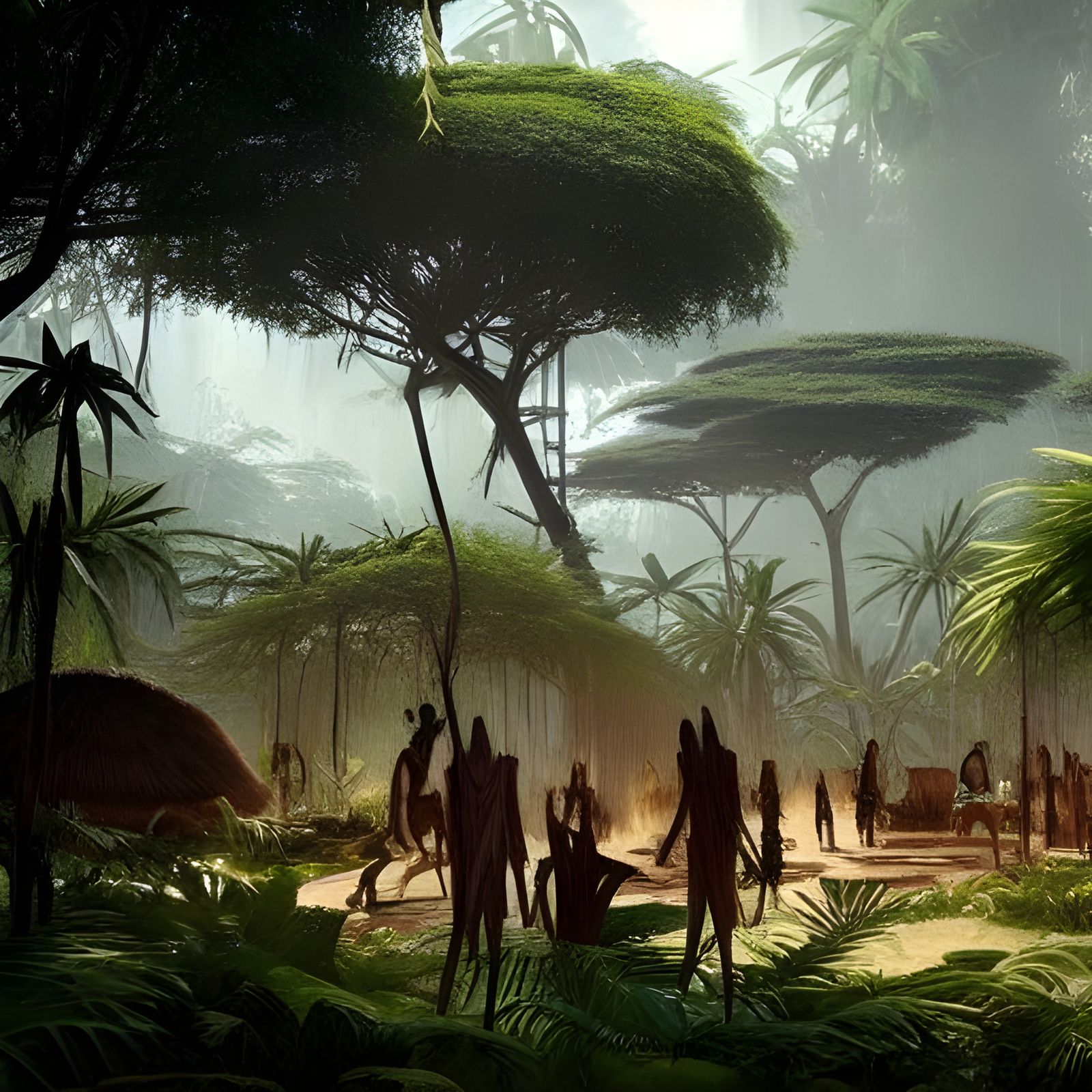 African Tribe at Jungle Oasis in Fantasy Art Style