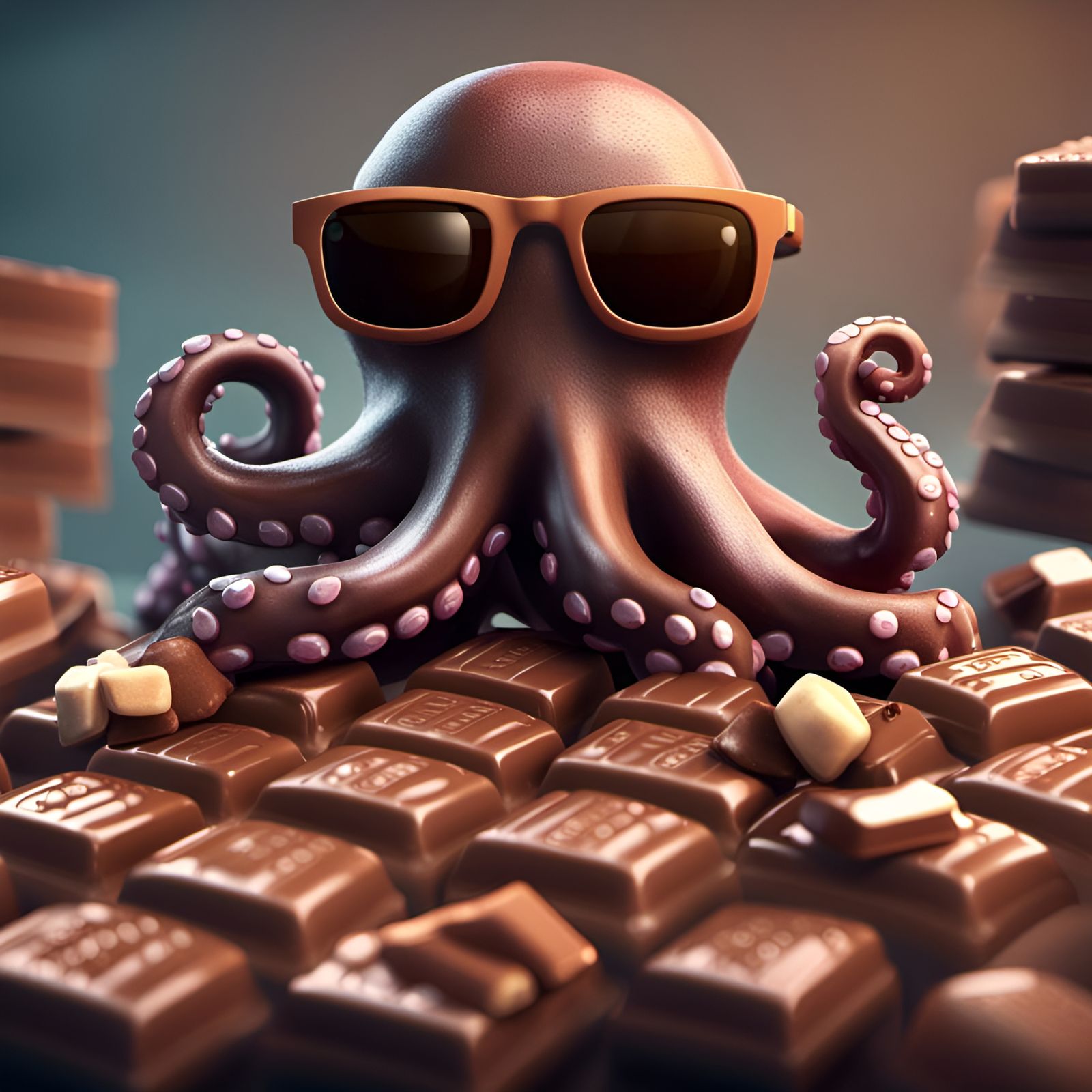 Chocolate Octopus in Sunglasses, Digital Art
