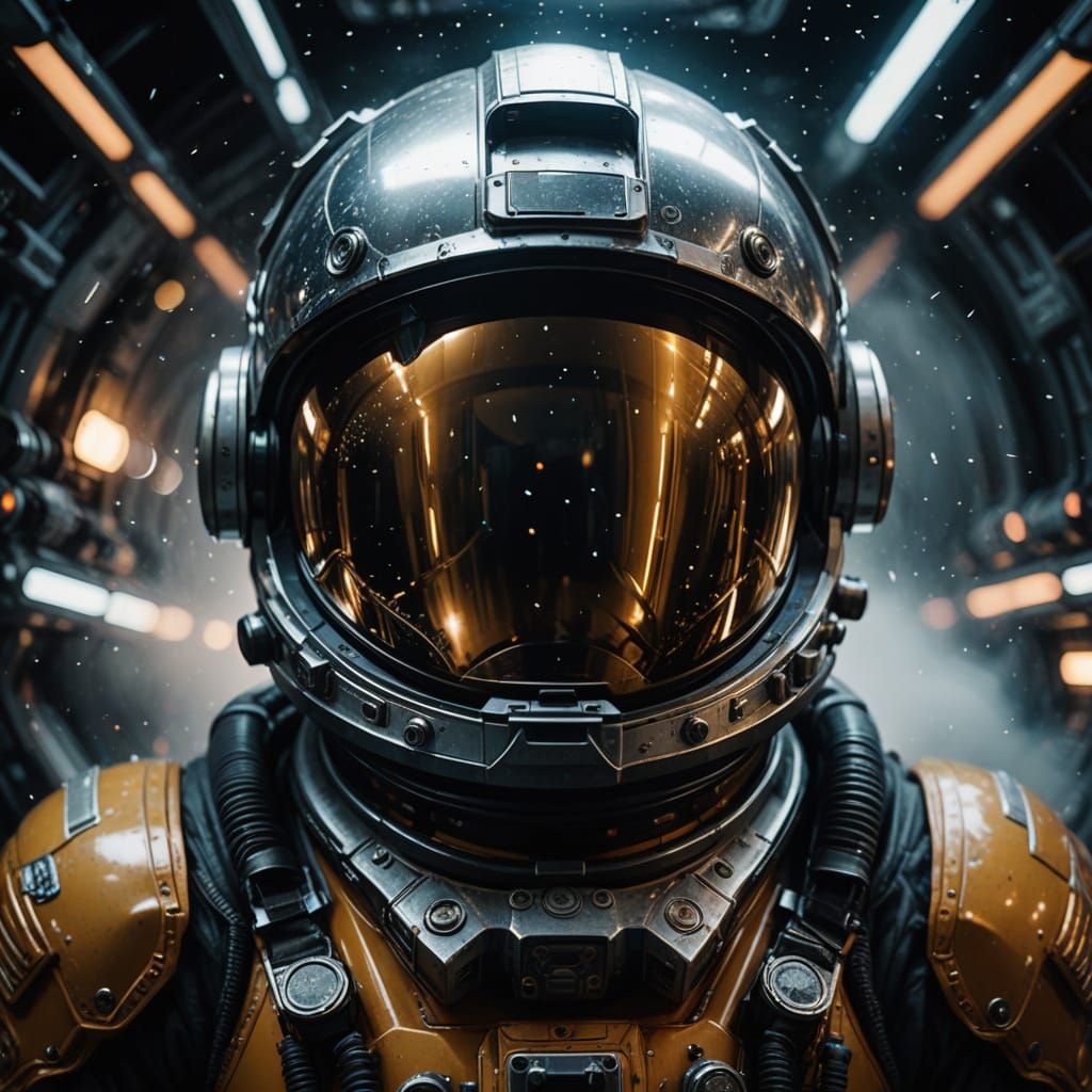 Astronaut Helmet Reflection in Deep Space