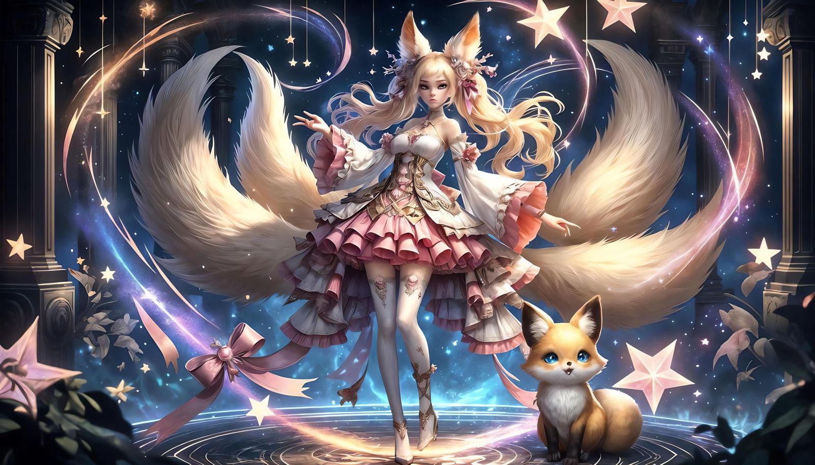 Celestial Fox-Girl in Ethereal Starscape