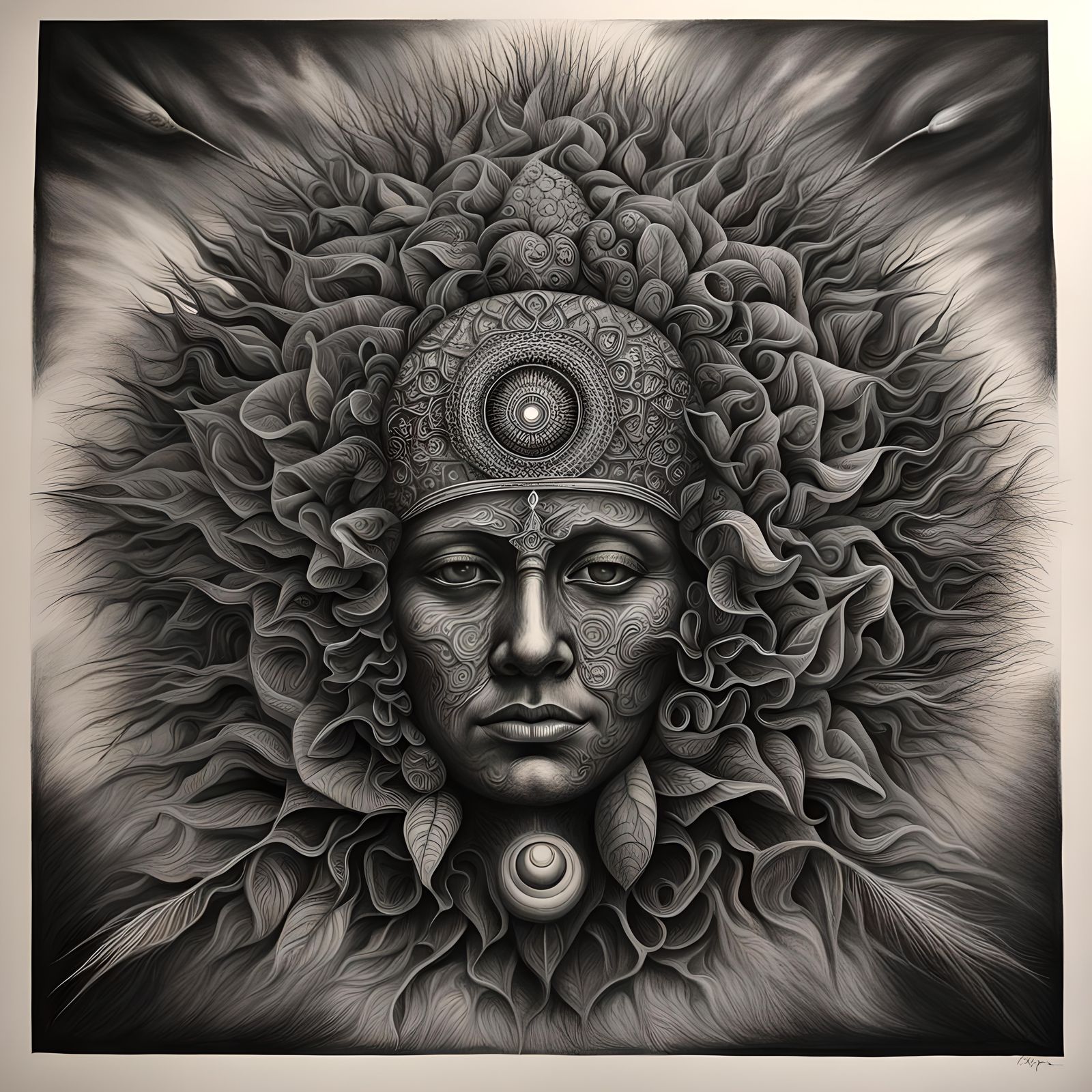 Hyperdetailed Charcoal Drawing of a Pineal Gland