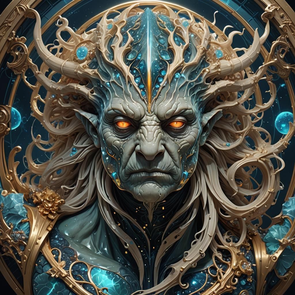 Bioluminescent Demonic Tardigrade in Porcelain Style