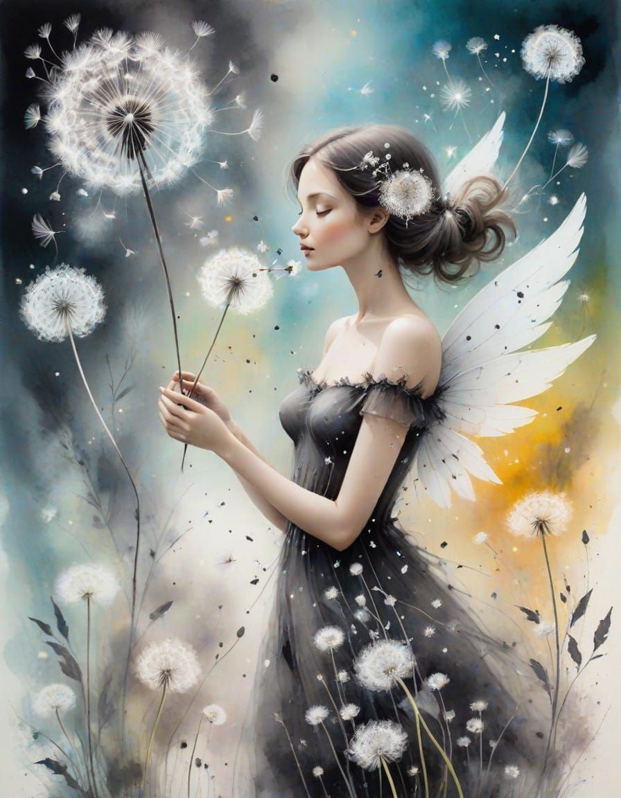 Whimsical Fairy in Enchanted Soot Painting Meadow