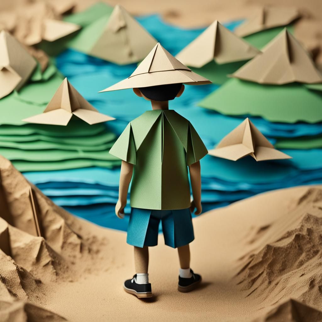 Origami Papercraft of a Boy with Sidelocks