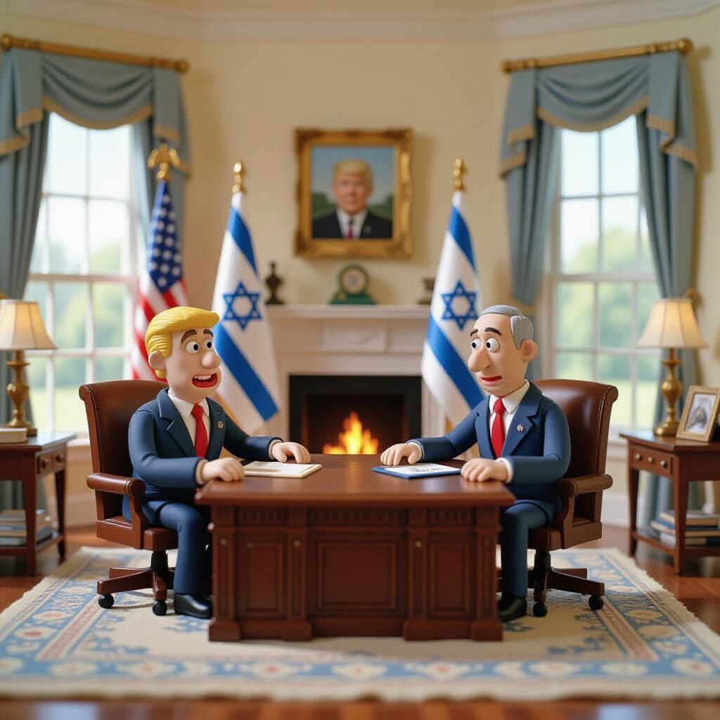 Plasticine Diorama: Trump and Netanyahu in Oval Office