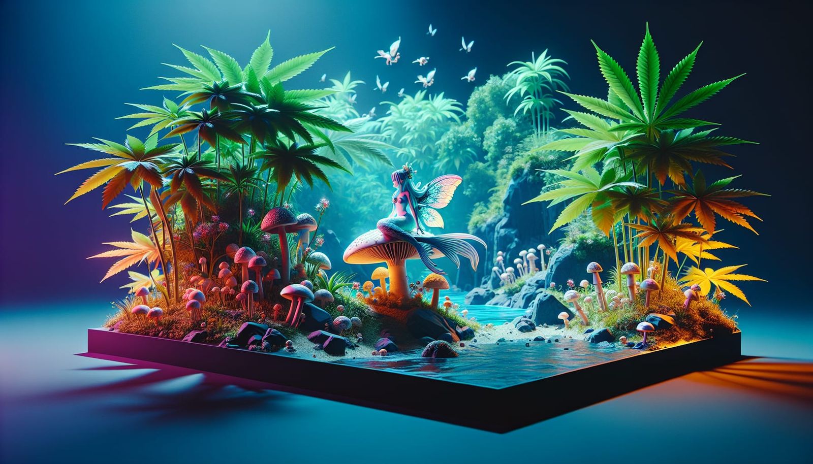 Mermaid in Mushroom Garden: 3D Anime Style