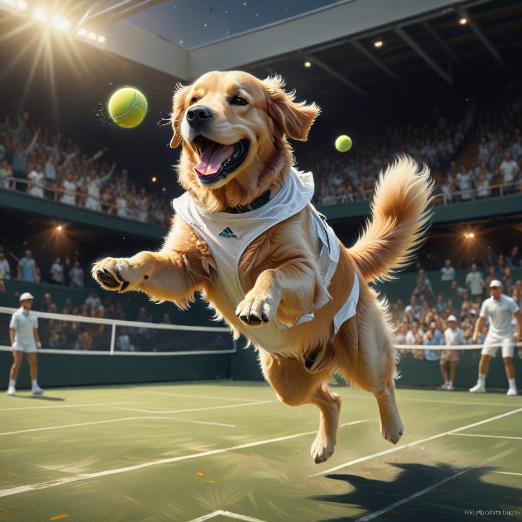 Golden Retriever Tennis Pro Makes Diving Save
