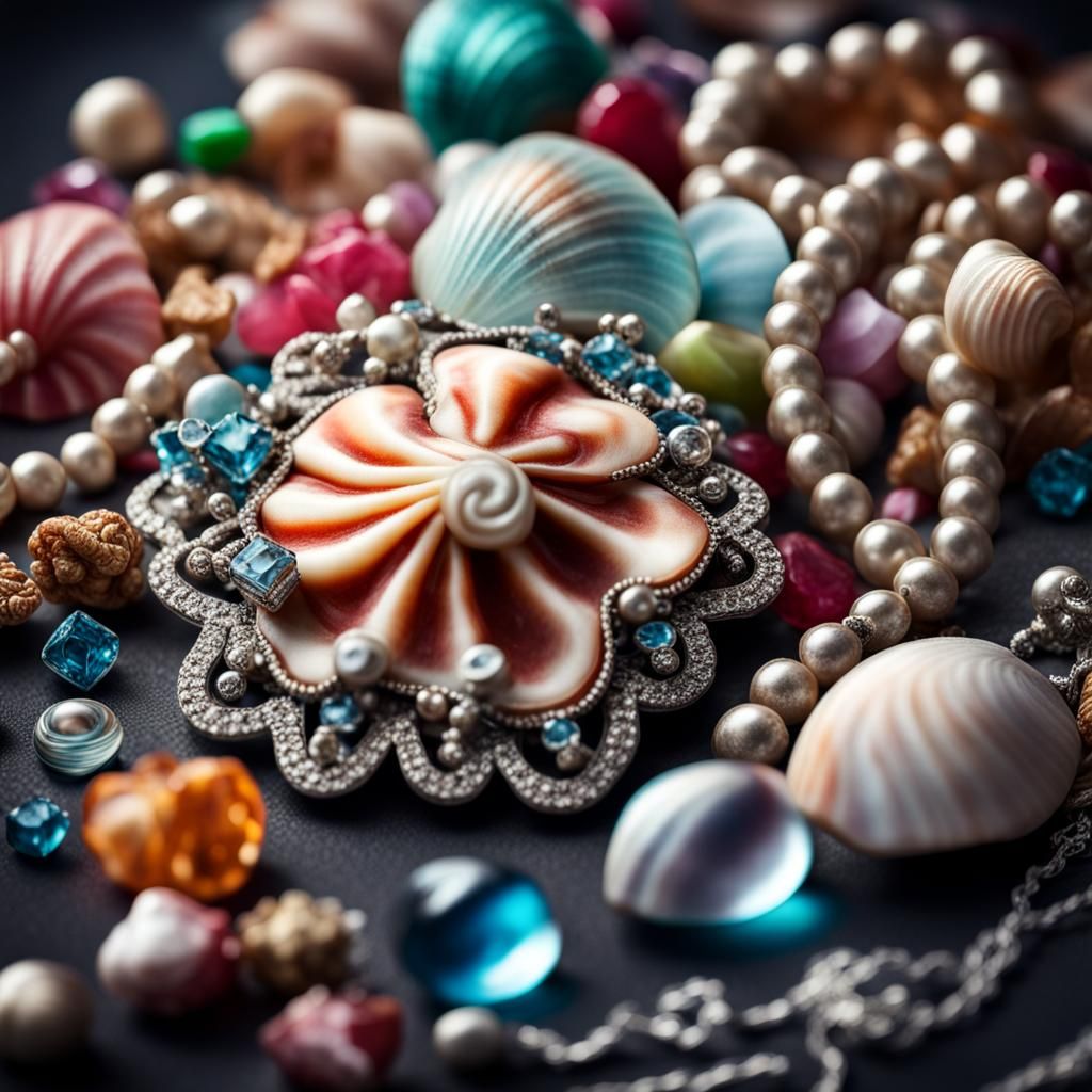 Seashell and Gem Candy Jewelry: Hyperrealistic Detail