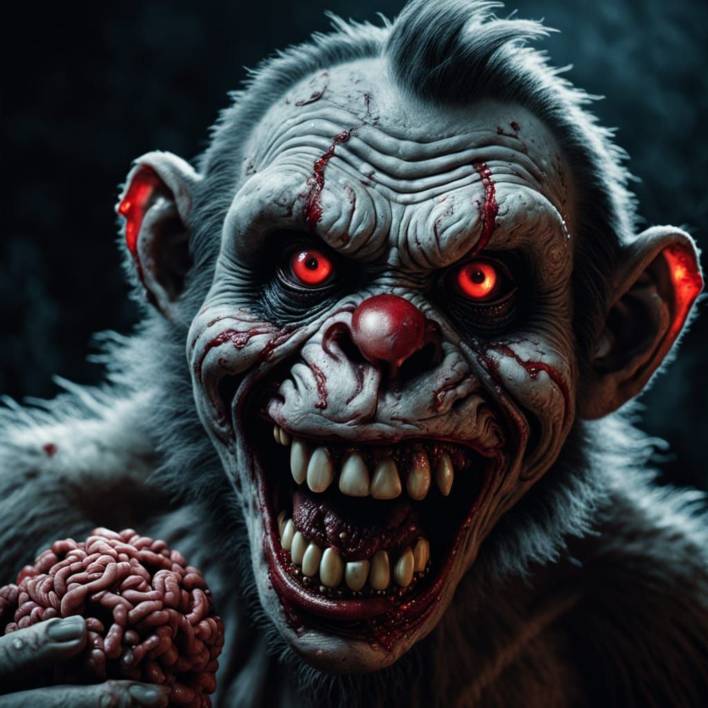 Creepy Zombie Monkey Clown Feast in Hyperrealistic Style