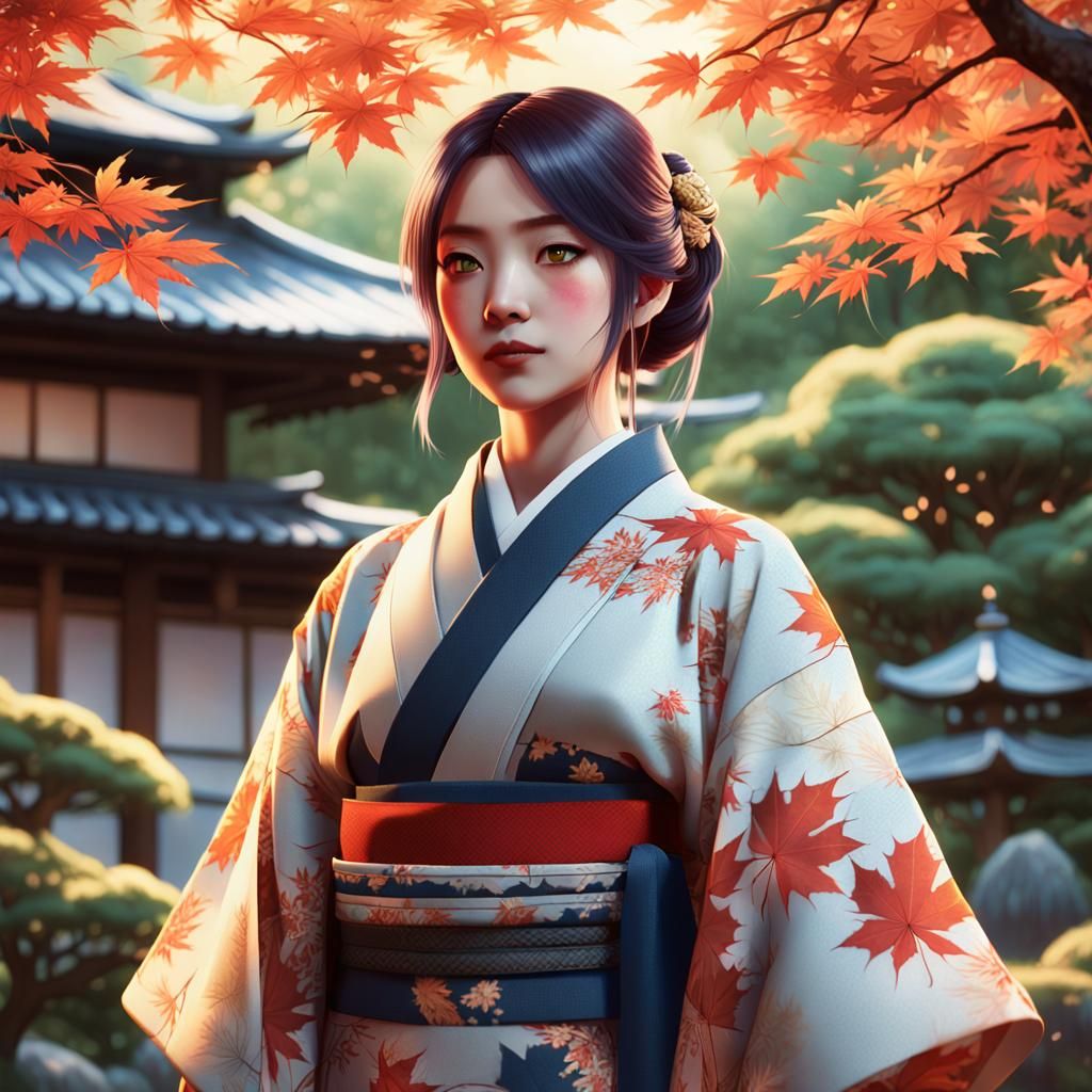 Beautiful Woman in Japanese Garden, Inspired by Studio Trigg...