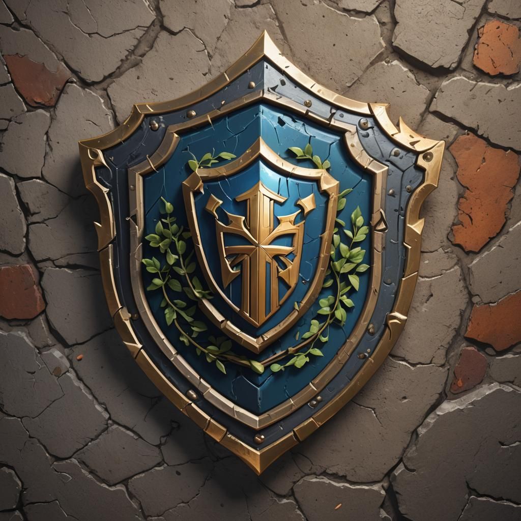 Shield Logo Depicting Growth, Matte Painting Style