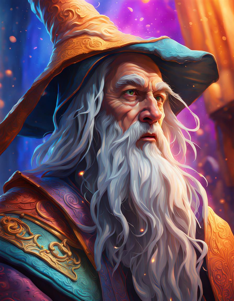 Hyperdetailed Wizard in Colorful Splash Art Style