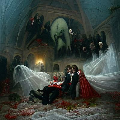 Horror Vampire Wedding as Wood Engraving