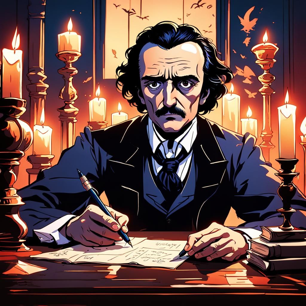 Edgar Allan Poe in Cinematic Anime Style