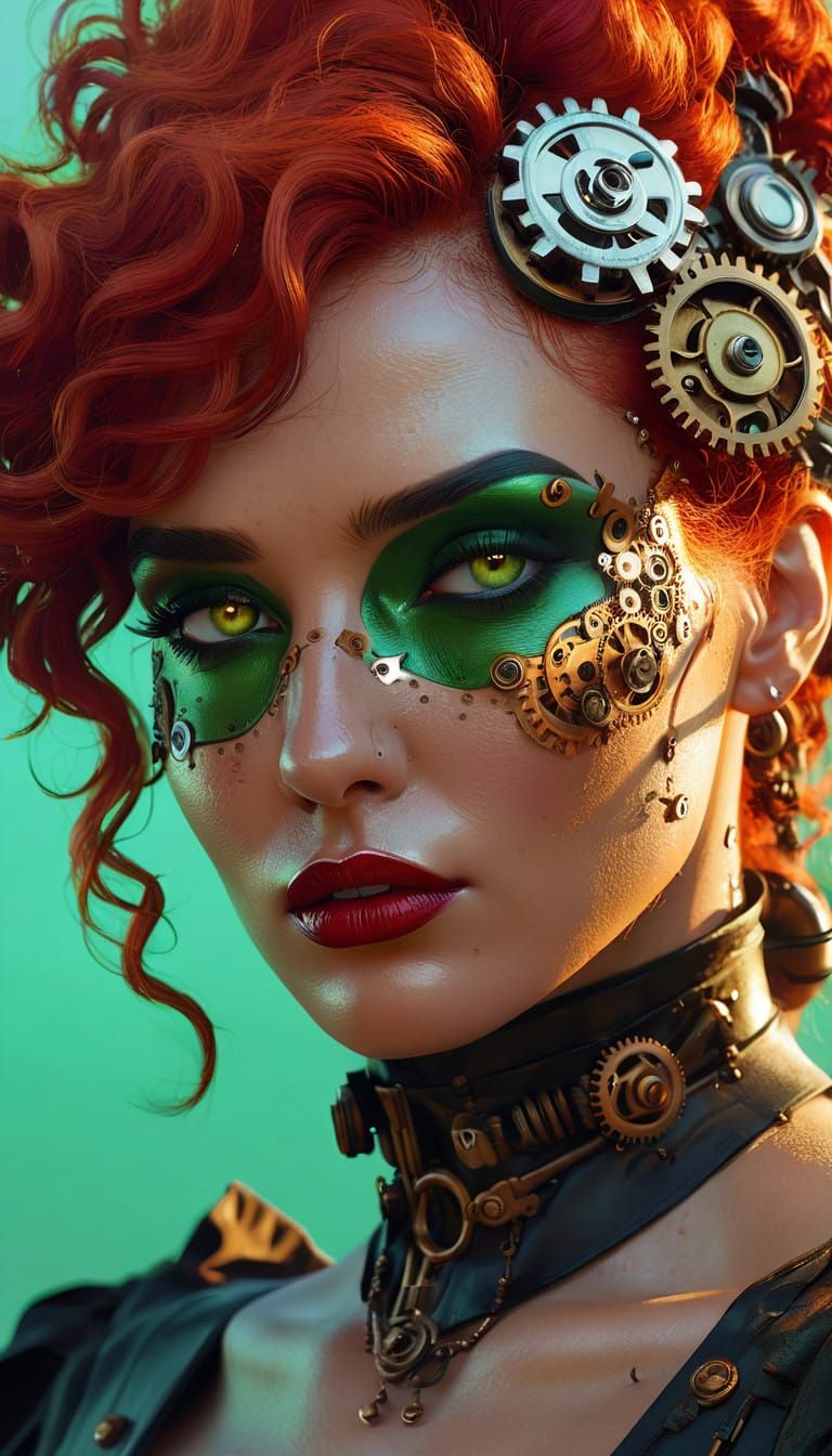 Steampunk Siren in Intricate Gears and Victorian Glamour