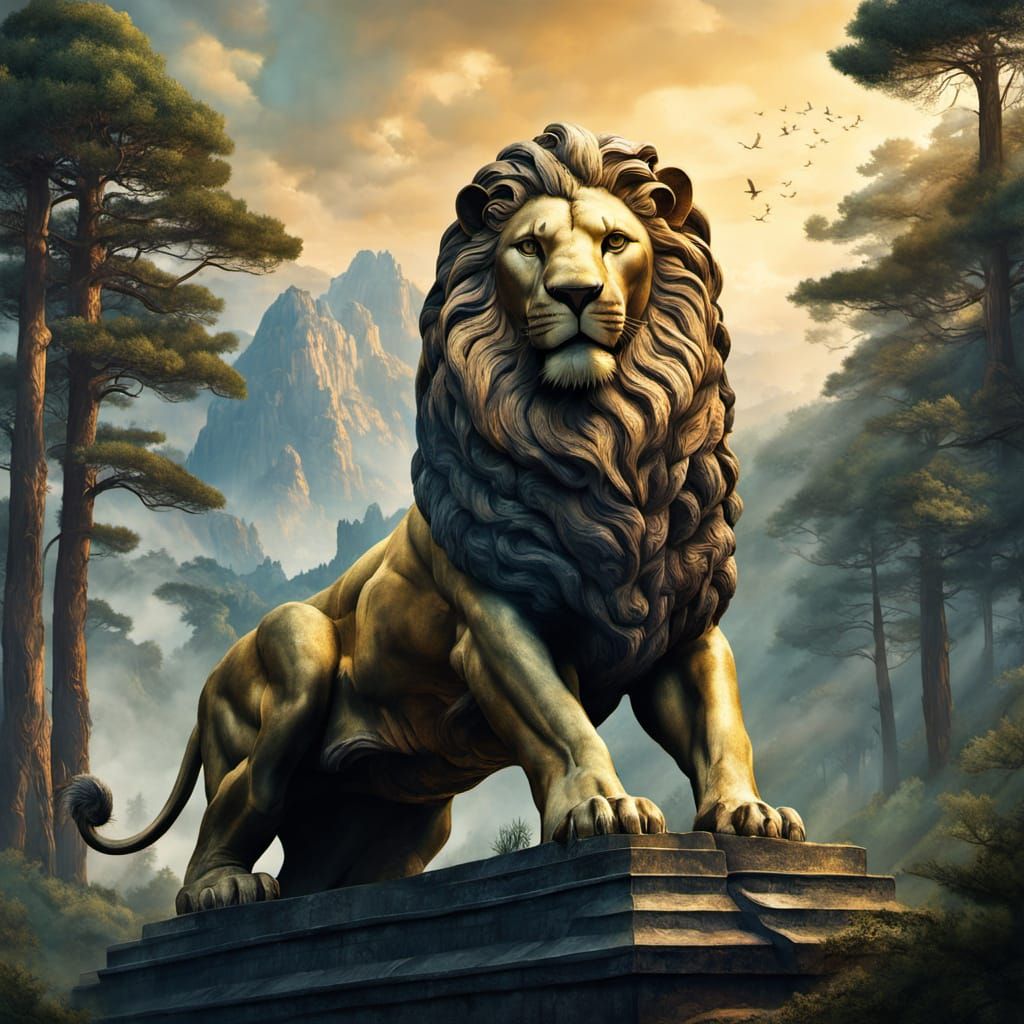 Cybele Rides Lion Chariot in Oil Painting Style