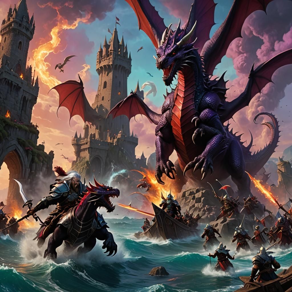 Dragon and Wyvern Battle in Dark Fantasy Art