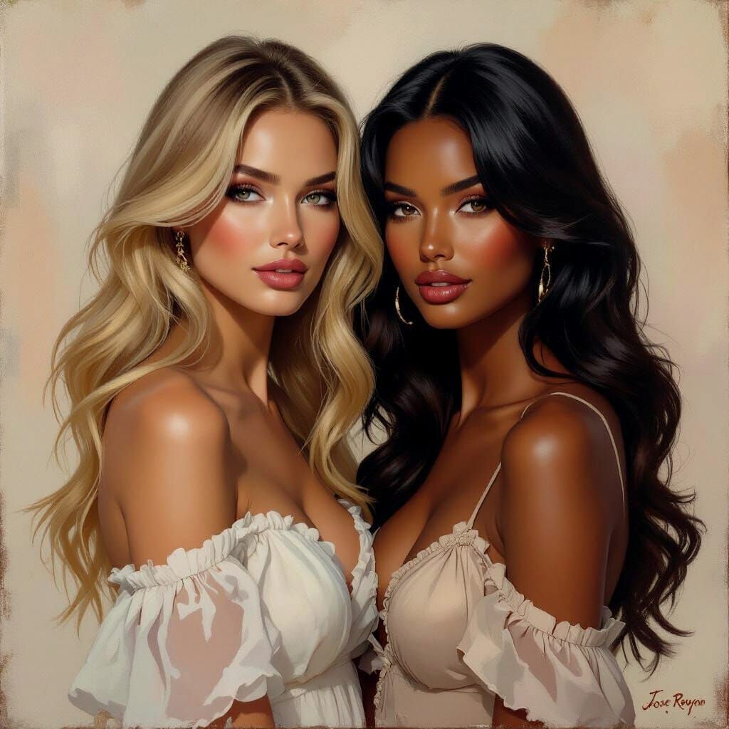 Romantic Kiss in Jose Royo Oil Painting Style