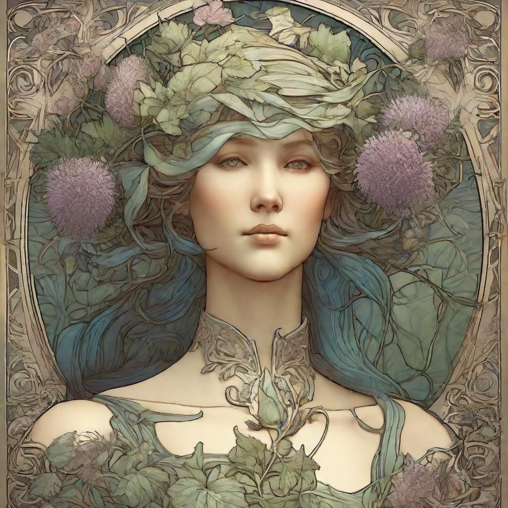 Art Nouveau Portrait with Thimble, Thorn, Thistle