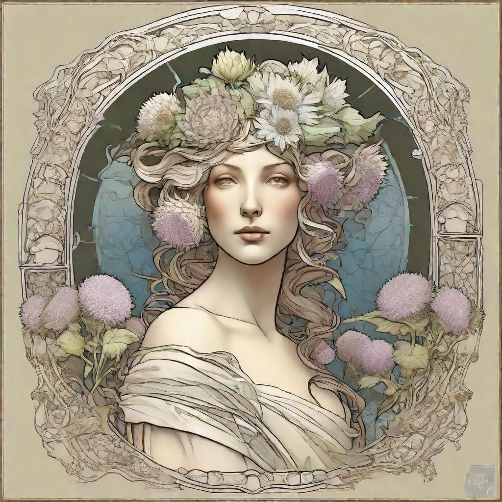 Art Nouveau Portrait with Thistle and Thorn