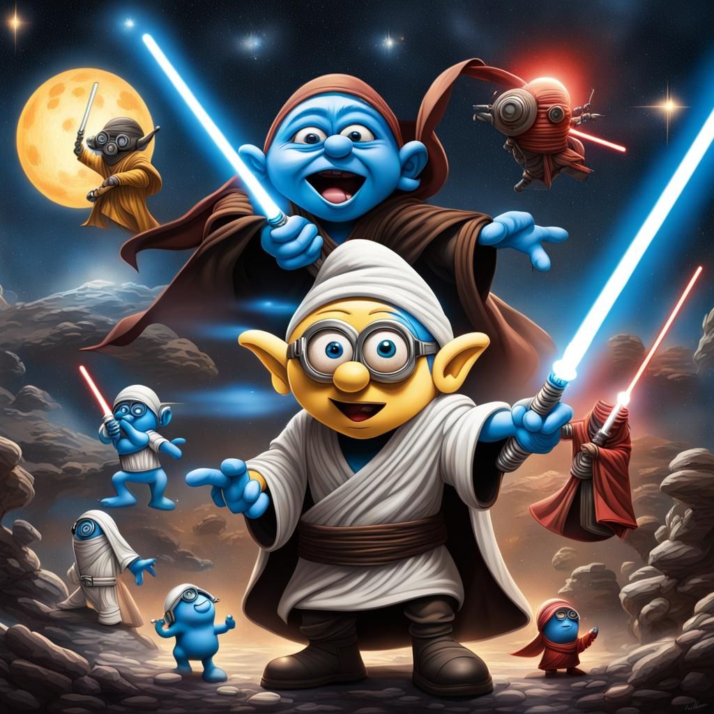 Smurfs and Minions Star Wars Battle