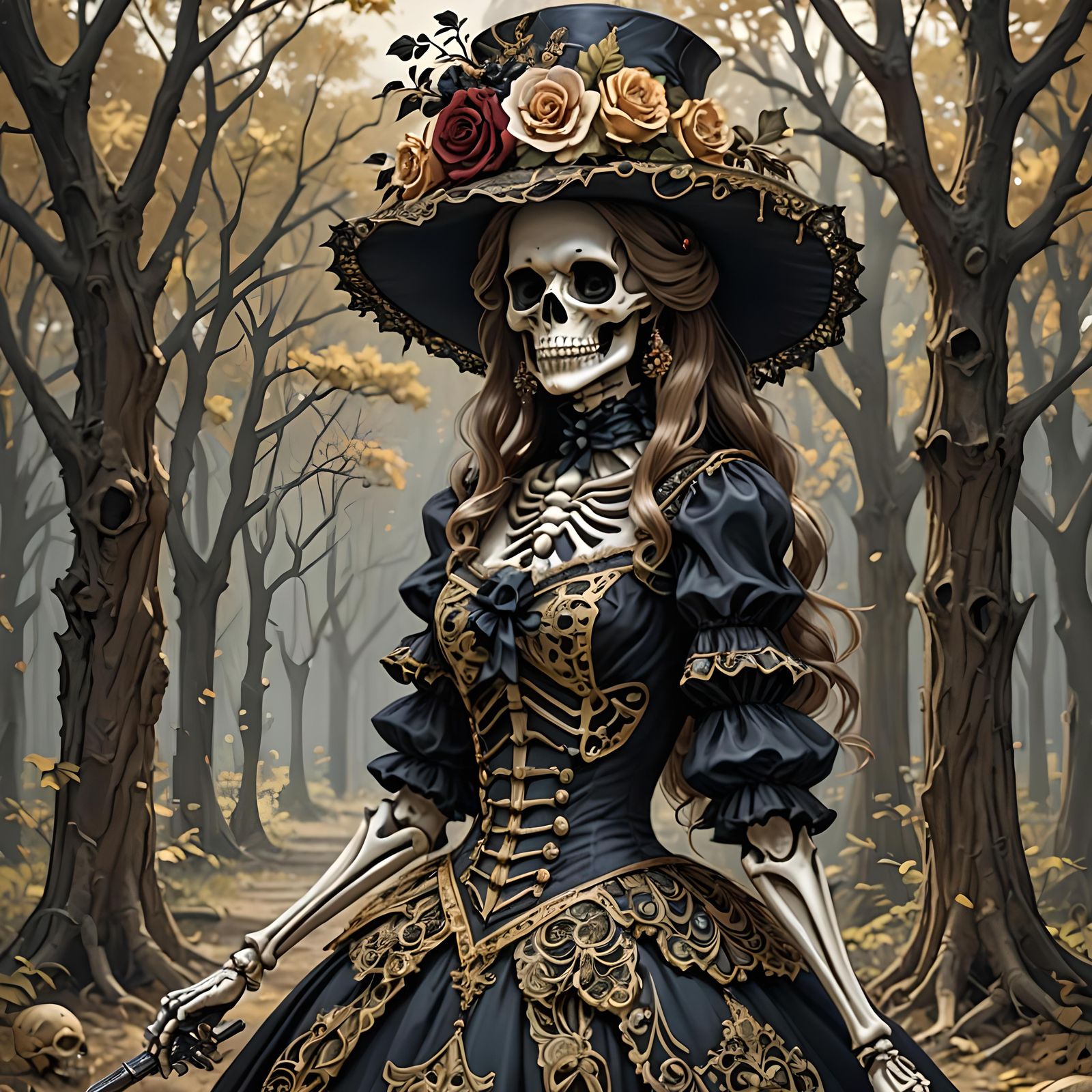 Skeleton Lady as Southern Belle, Detailed Art