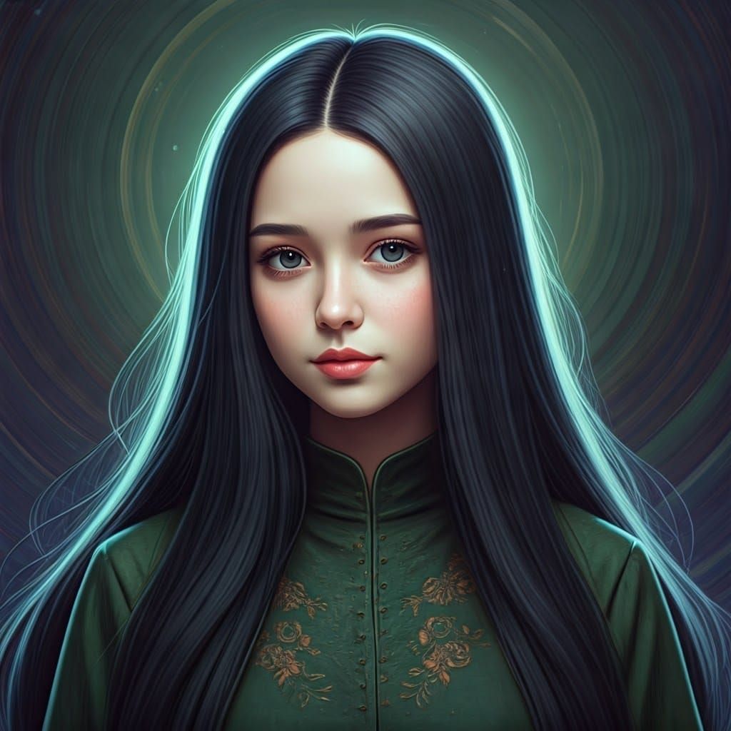 Serene Young Witch in Hyperrealistic Digital Art