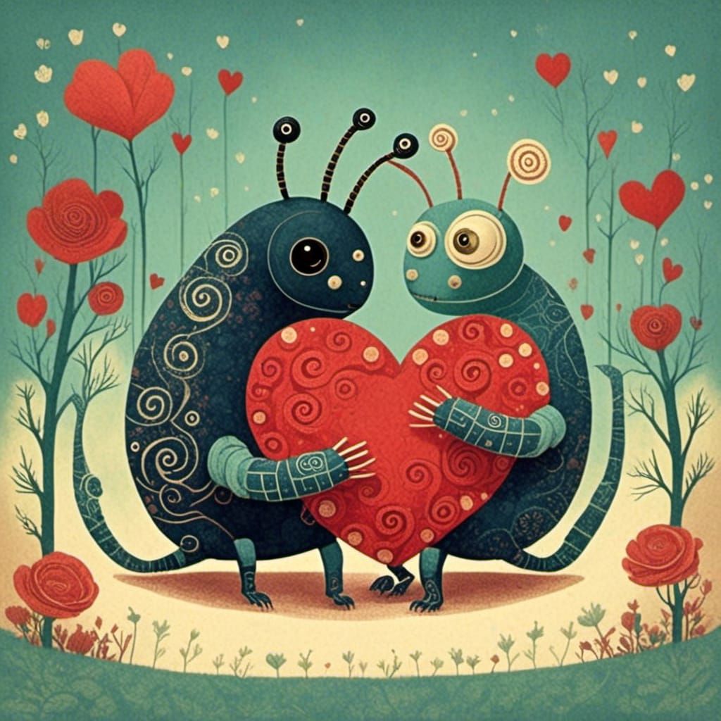 Cute Robots Building a Loveheart