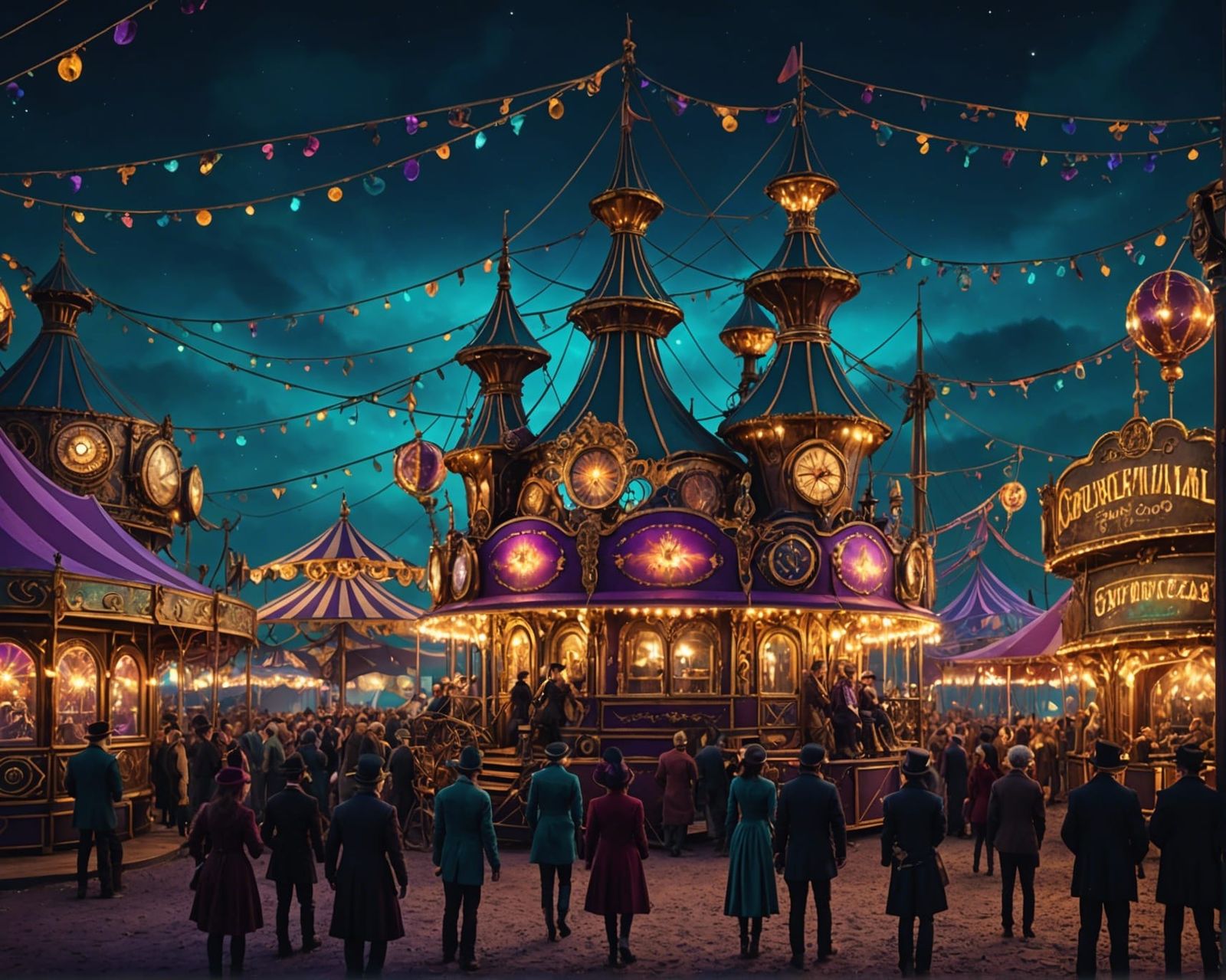 Steampunk Circus at Night in Rich Jewel Tones