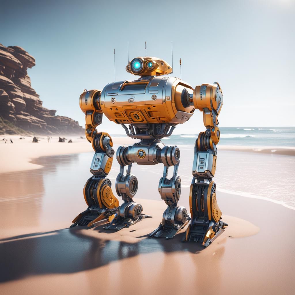Futuristic Robot Lifeguard on Australian Beach
