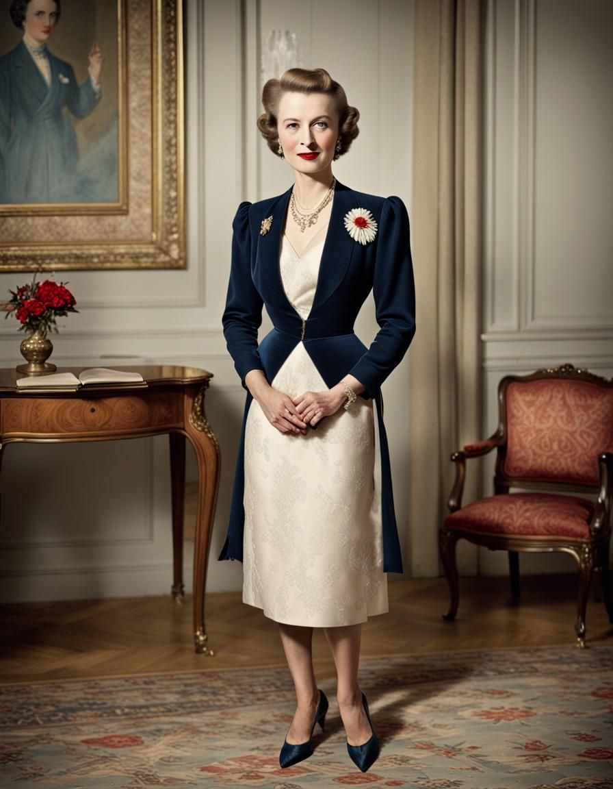 Elegant Lady at Embassy Party, 1940s Portrait