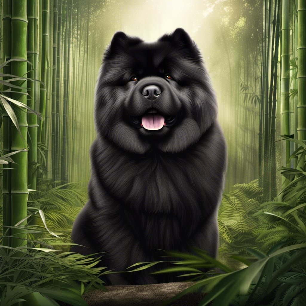 Attentive Chow Chow Dog in Bamboo Forest
