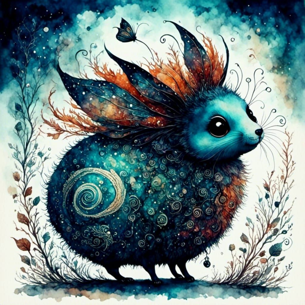 Whimsical Fox Creature in Watercolor Style