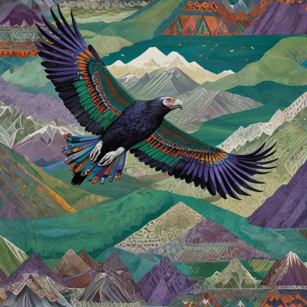 Andean Condor Flight: Indigenous Art in Vibrant Colors