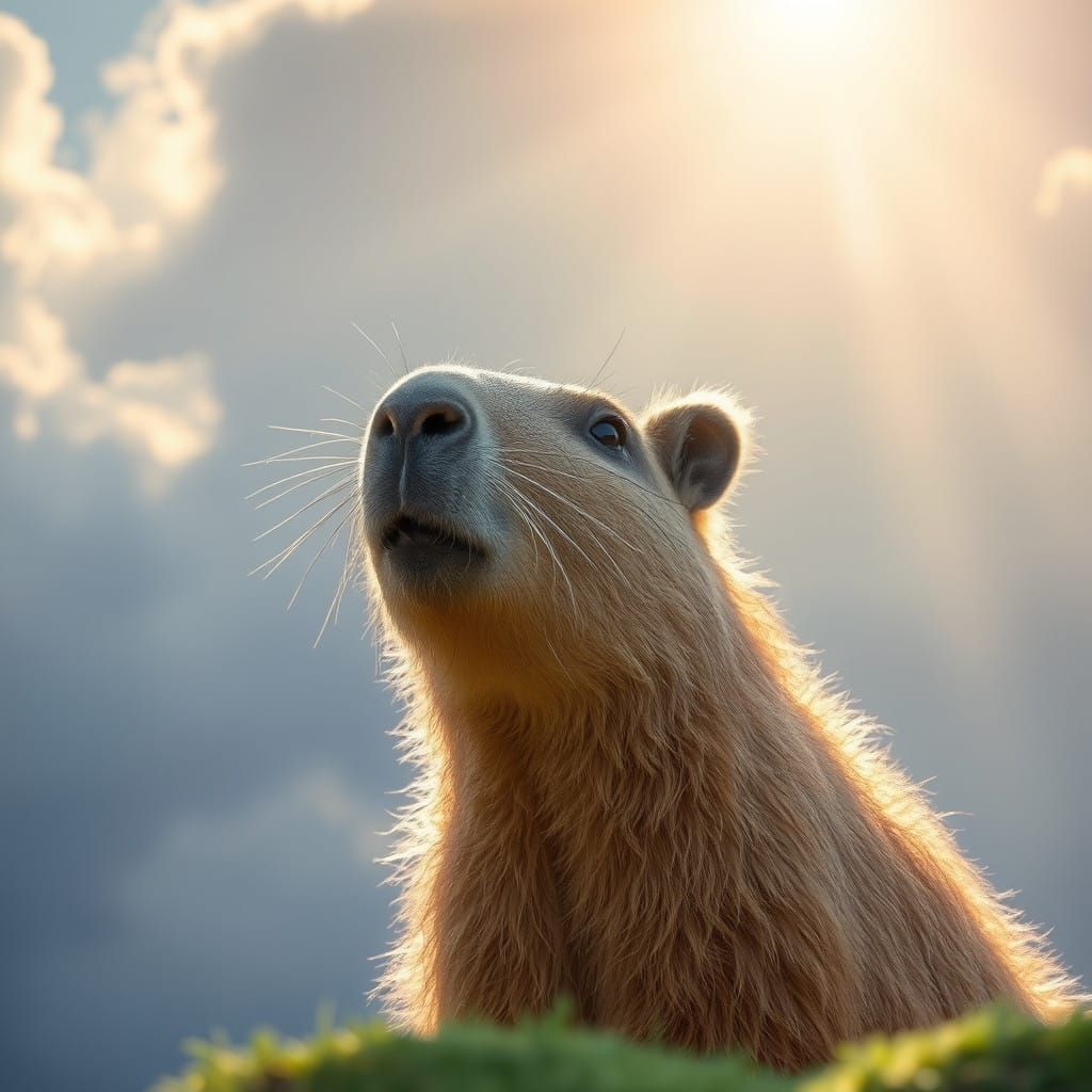 Joyful Capybara Basks in Heavenly Sunshine