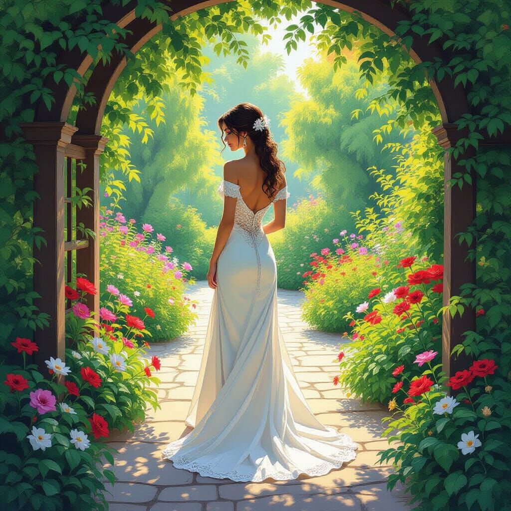 Serene Garden Reminiscent of a Woman, Impressionist Style