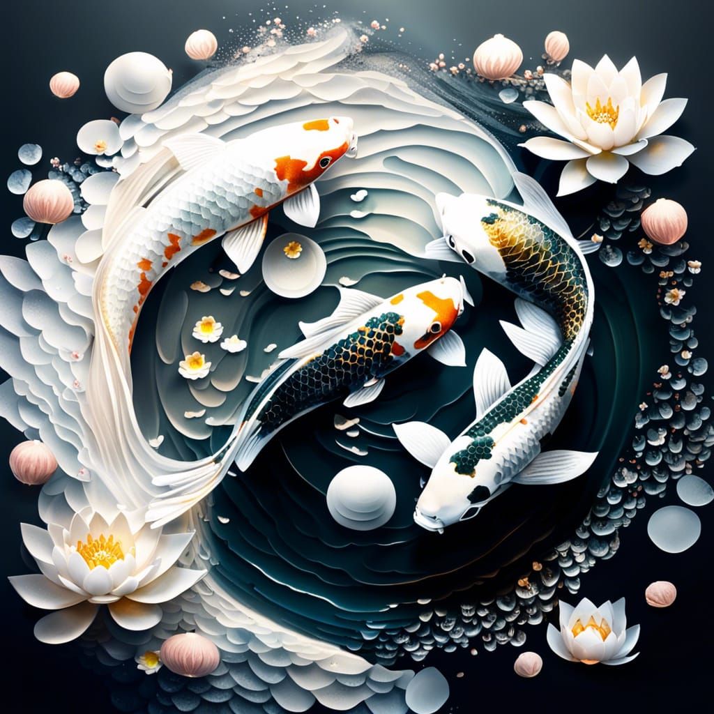 Koi Fish Yin Yang in Photorealistic 3D Style